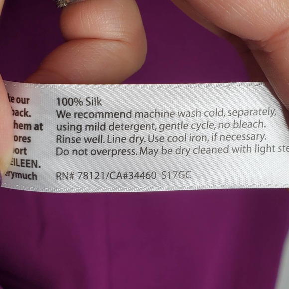 EILEEN FISHER Purple High V-Neck Cap Sleeve Tunic Silk Dress Sz S - Picture 5 of 6